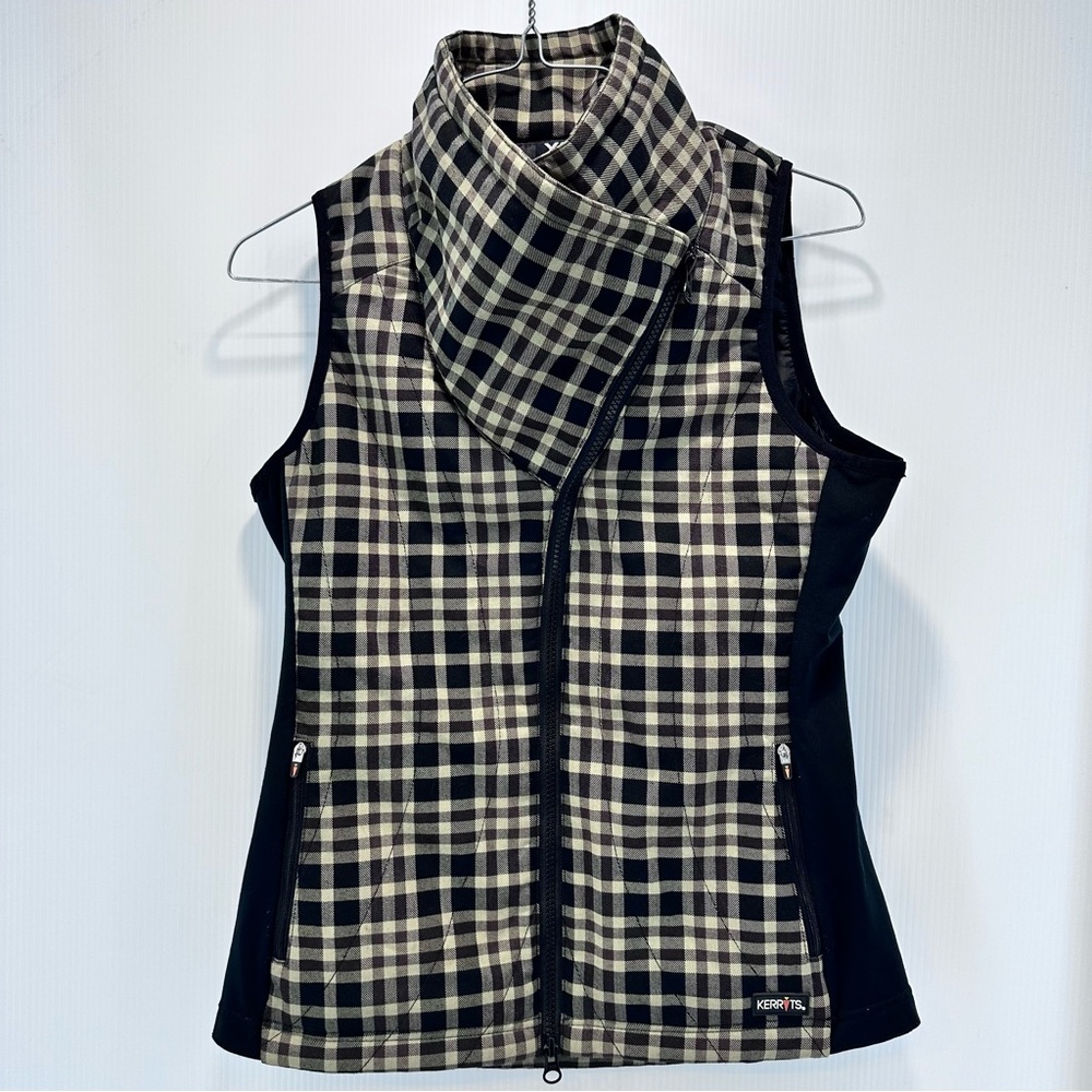 Kerrits Equestrian Vest‎ Womens XS Small Brown Plaid Full Zip Pockets Riding